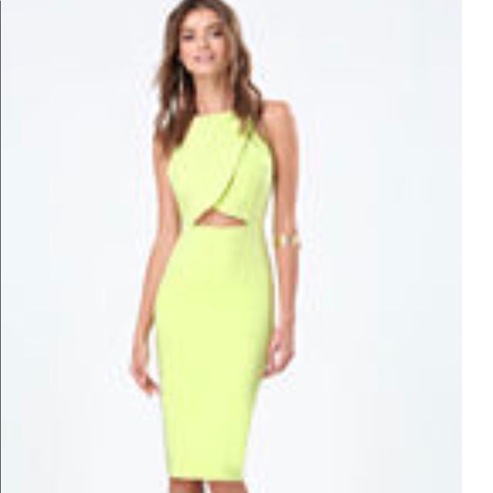Bebe Crossover Cutout Midi Dress Color: Sunny Lime